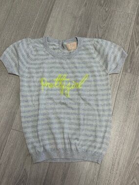 Pretty Girl Custom Metallic Stripe Sweater in Light Gray with Neon Yellow Script